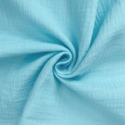 Ткань Муслин Жатый, цвет Небесно-голубой (на отрез)  в Долгопрудном